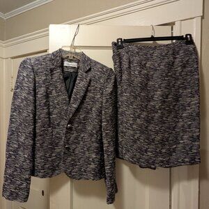 Calvin Klein Grey/Black/White/Purple Tweed - Suit with Jacket and Skirt - Size 6